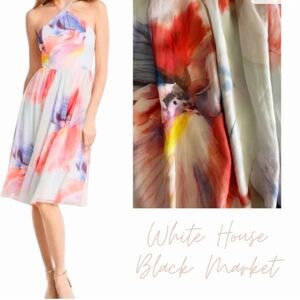White House Black Market Watercolor Halter Chiffon Dress  NWT Size 16 Fairy